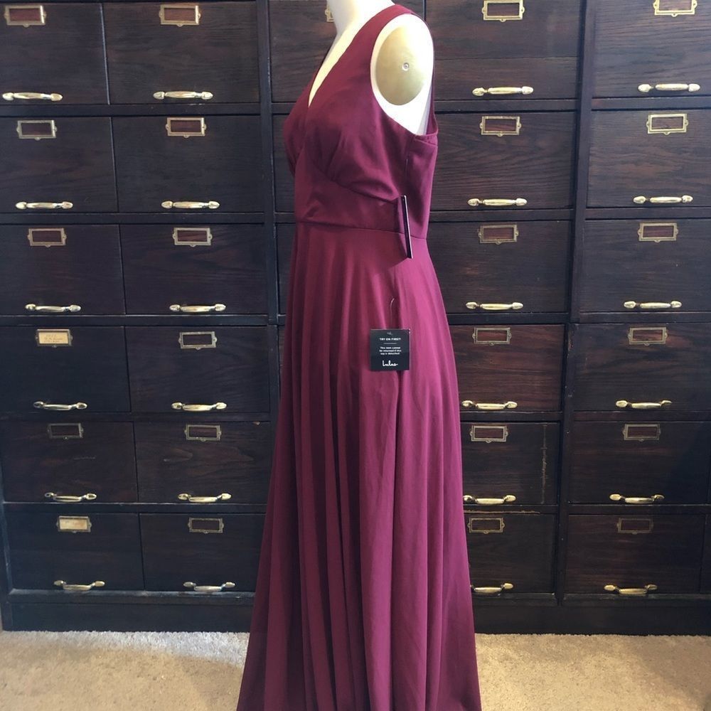 Lulus Merlot Chiffon Gown Dress -L - Picture 4 of 6